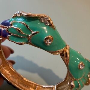 Vintage Enamel Stretch Bracelet Statement Rhinestone Jackie O Style